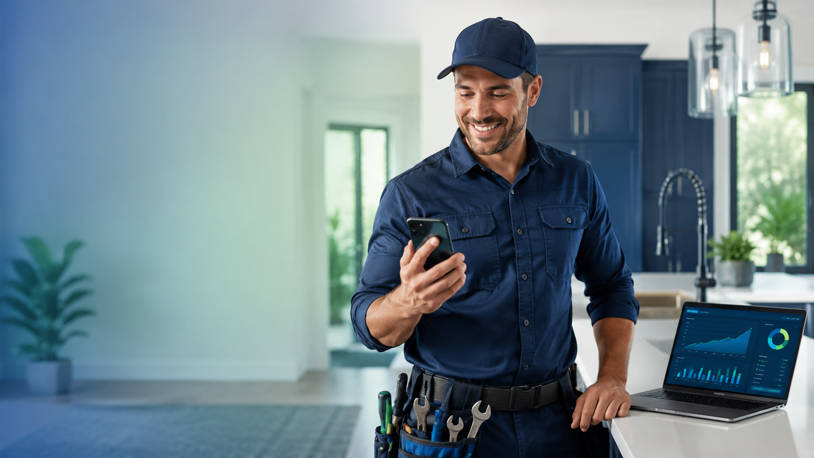 Professional plumber repairing residential plumbing in a US home, representing Plumbing Partners lead generation services