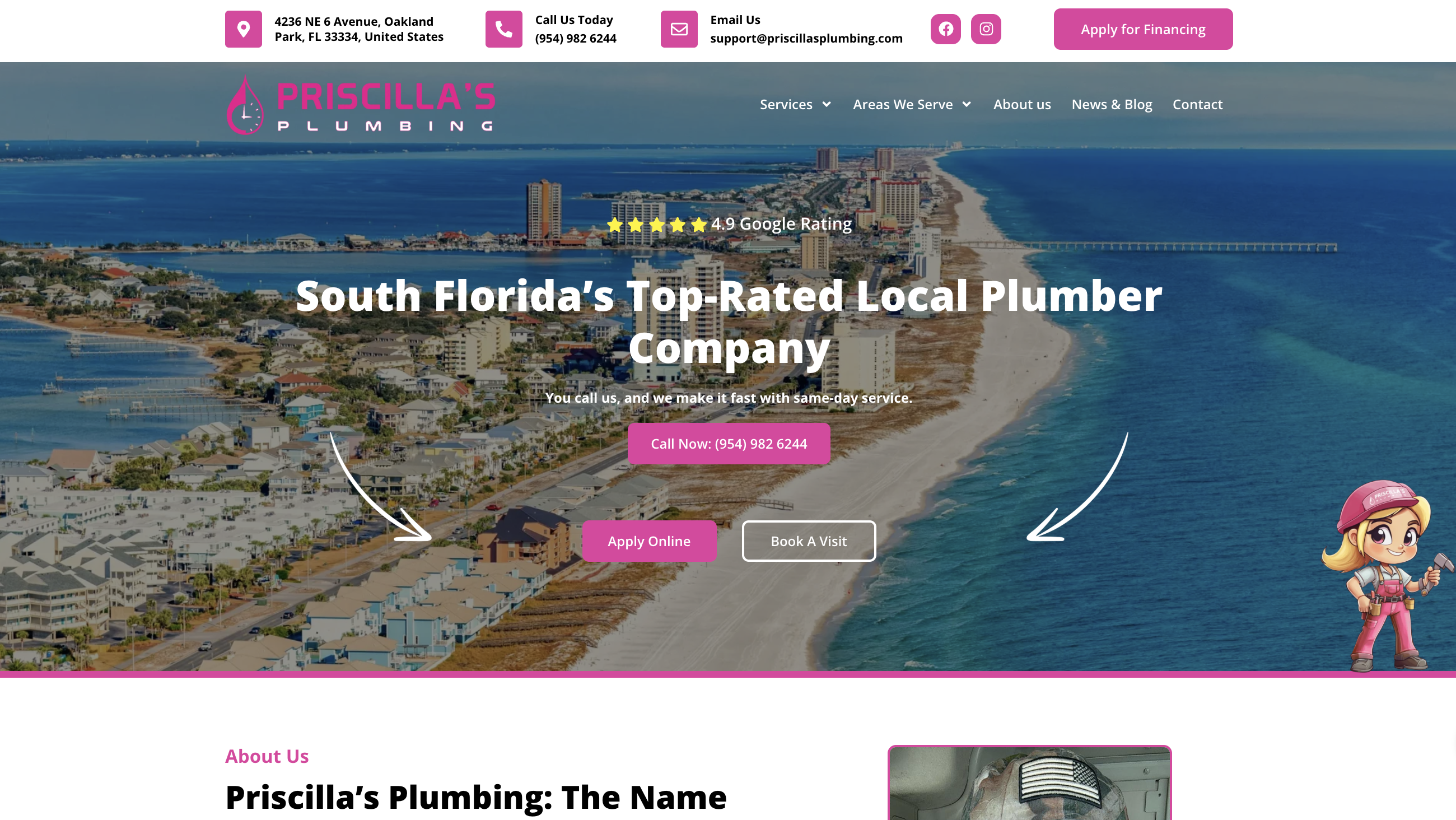Priscilla's Plumbing website screenshot