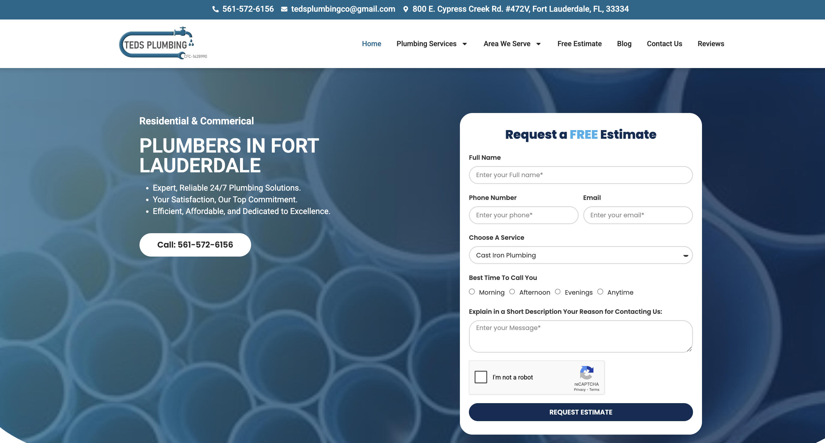 Ted's Plumbing website screenshot