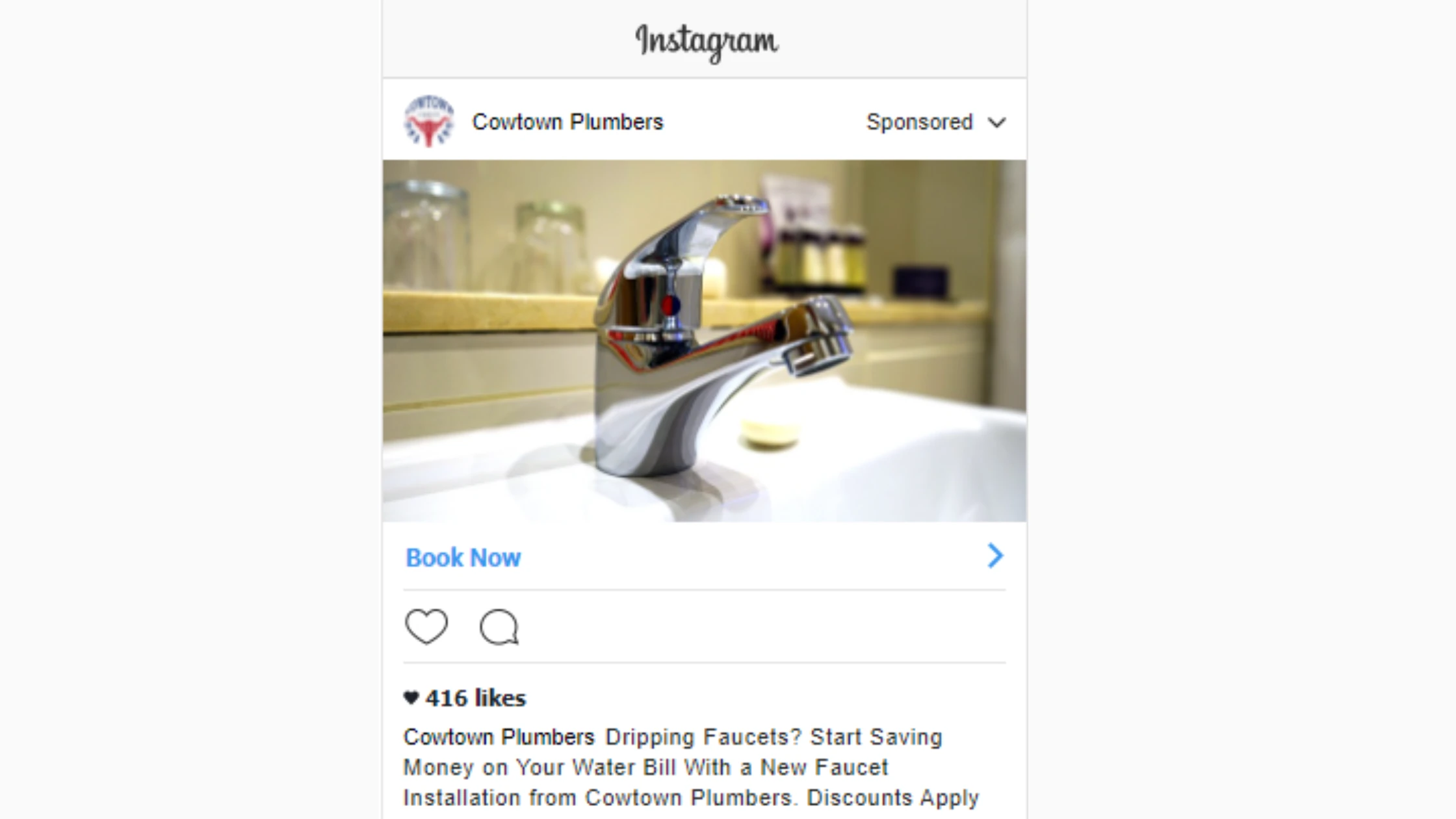 Social media ad on instagram showing faucet.
