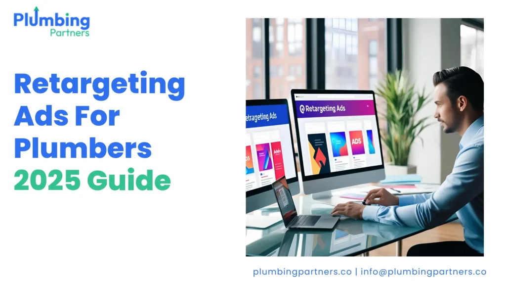 Cover image for Plumbing Partners' Retargeting Ads for Plumbers 2025 Guide. Showcases the company logo and the title text, emphasizing the guide's focus on retargeting advertising strategies for plumbing businesses in 2025